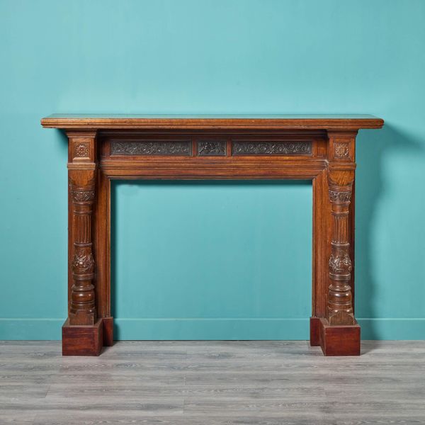 Large Victorian Oak Fireplace with Carved Jambs