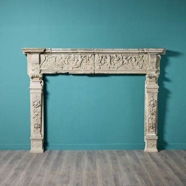 Monumental 17th Century English Carved Limestone Fireplace