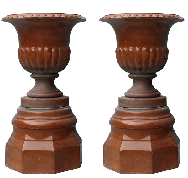 A Pair of Antique Scottish Salt Glazed Terracotta Garden Urns