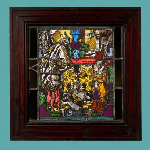 0_35009-BLUE German Heraldic Ecclesiastical Antique Stained Glass