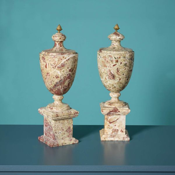 Pair of Large Neoclassical Breccia Marble Finials