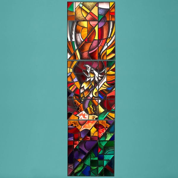 Goddard & Gibbs Reclaimed Stained Glass Panel of a Phoenix