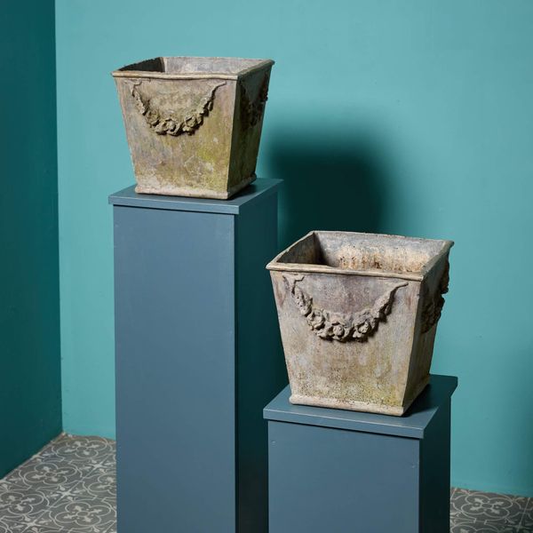 Pair of Antique Style Tapered Lead Garden Planters