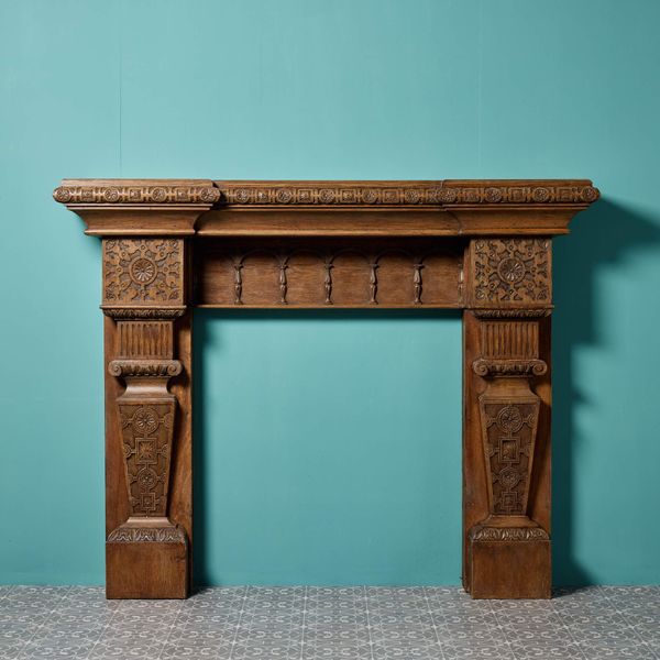 Antique Jacobean Style Carved Oak Fire Surround