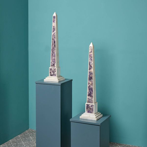 Amethyst & White Statuary Marble Obelisks