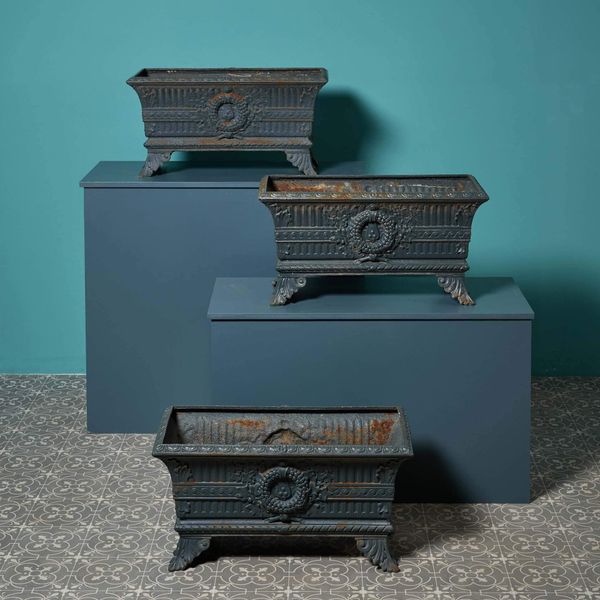 Three Antique Cast Iron Trough Planters
