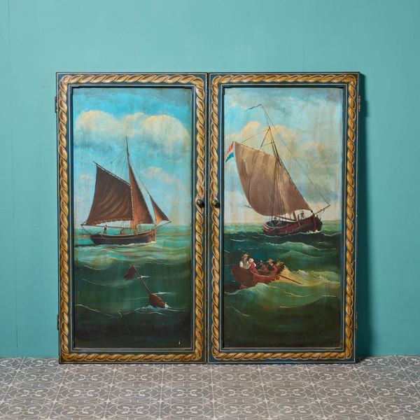 Set of Hand Painted Cupboard Doors Depicting A Maritime Scene