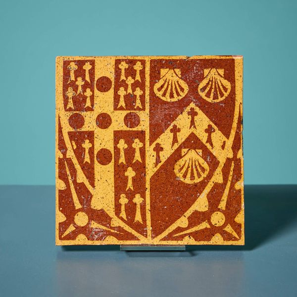 A.W.N. Pugin Glazed Encaustic Shield Crest Tile by W. Godwin