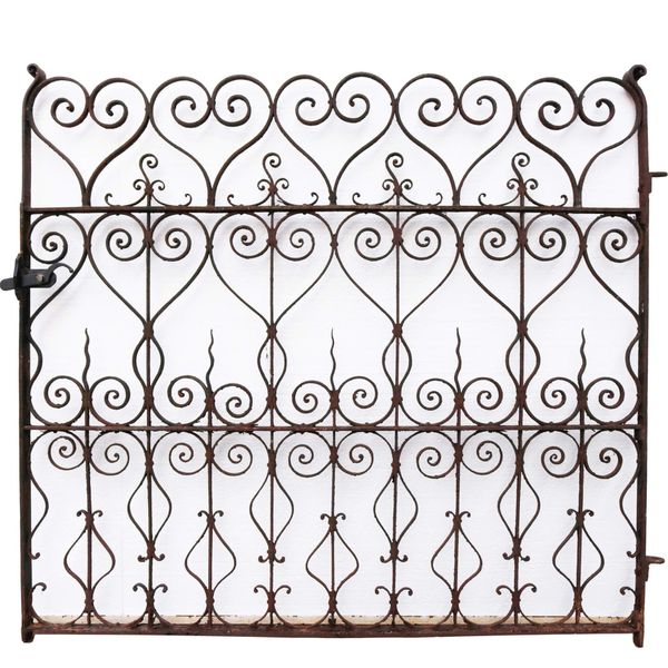 Antique Victorian Pedestrian Wrought Iron Gate with Scrolling Hearts