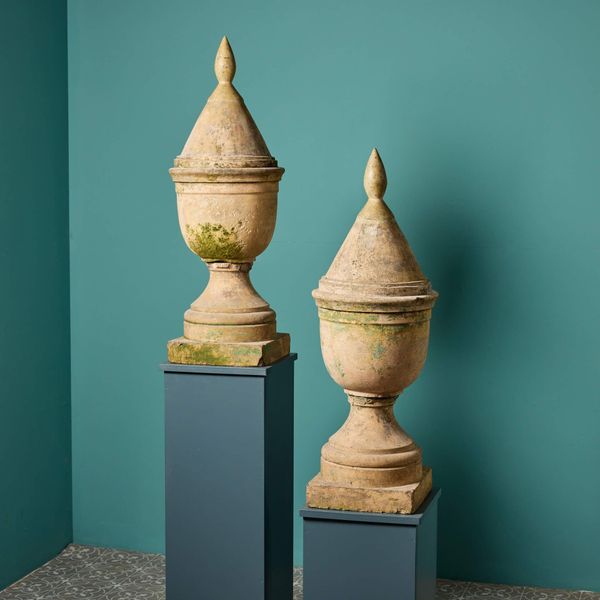 Pair of 19th Century Tall Buff Terracotta Finials