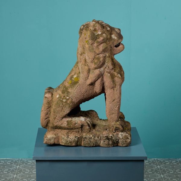 Antique Red Sandstone Lion Statue