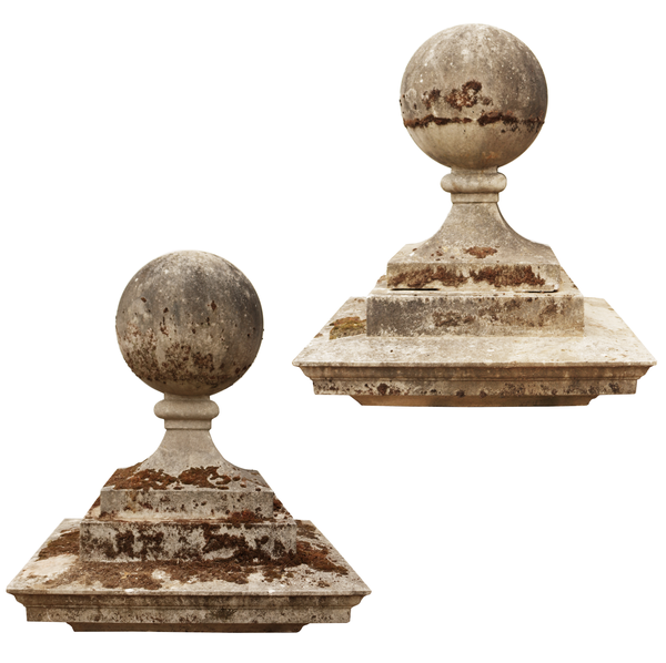 Two Antique Stone Ball Pier Caps