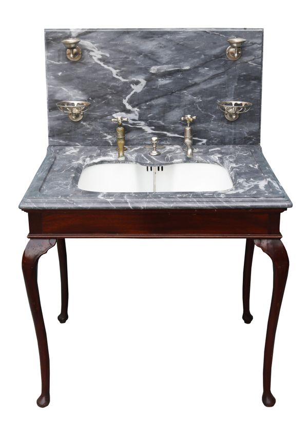 Antique Shanks and Co Marble Basin with Mahogany Stand