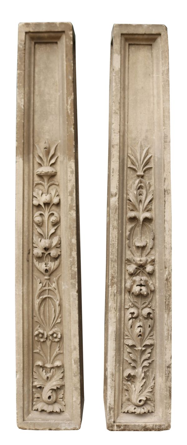 Pair of Antique Carved Limestone Pedestals