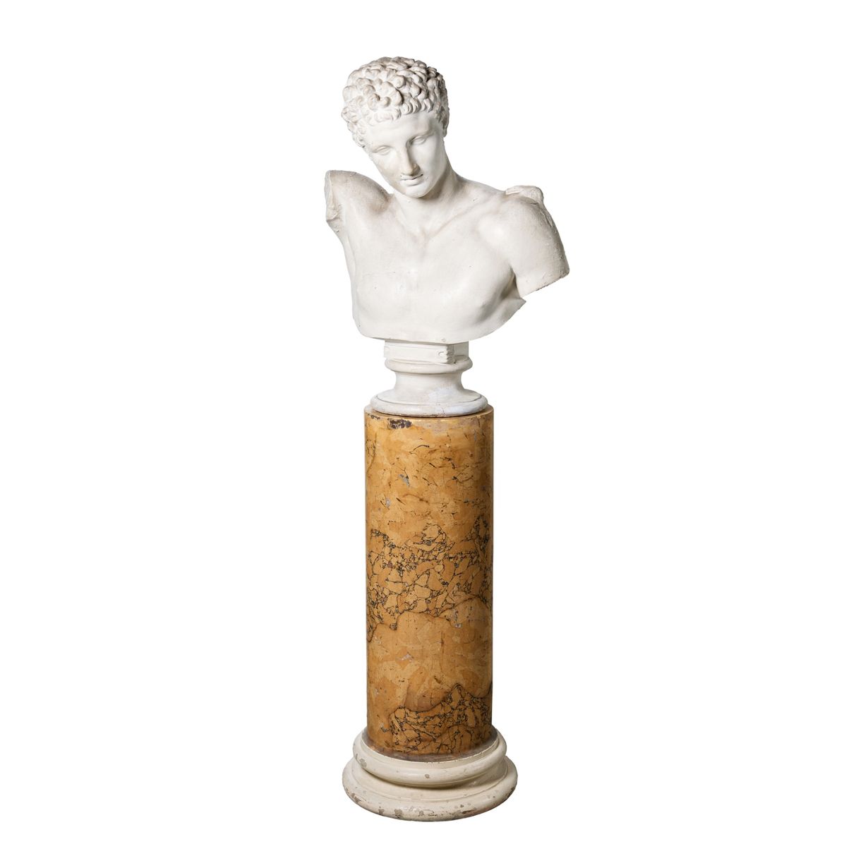 Neoclassical Plaster Bust of Hermes on Scagolia Column