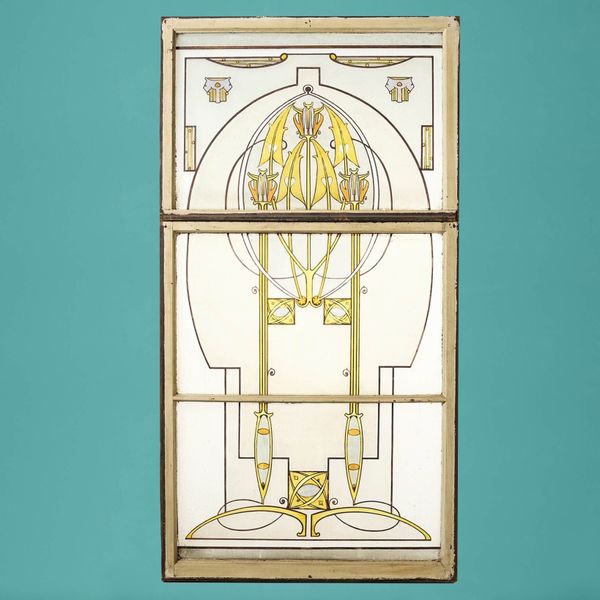 Antique Mackintosh Art Nouveau Style Stained Glass Window