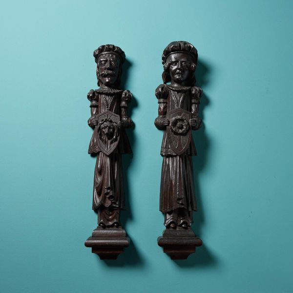 Pair of Antique 18th Century Carved Oak Figures