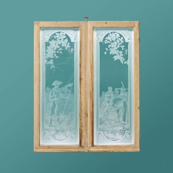 Pair of Antique Acid Etched Glass Windows