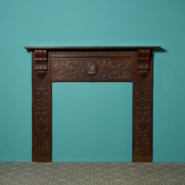 Antique Jacobean Style Carved Oak Fireplace