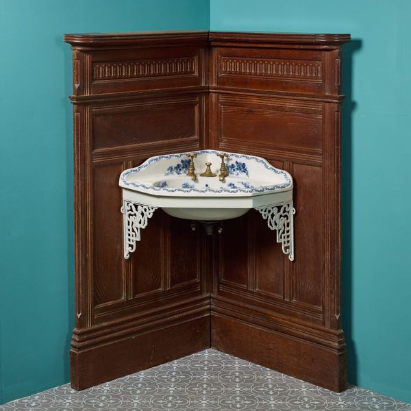 Antique Corner Sink Mounted onto Period Oak Wall Panelling