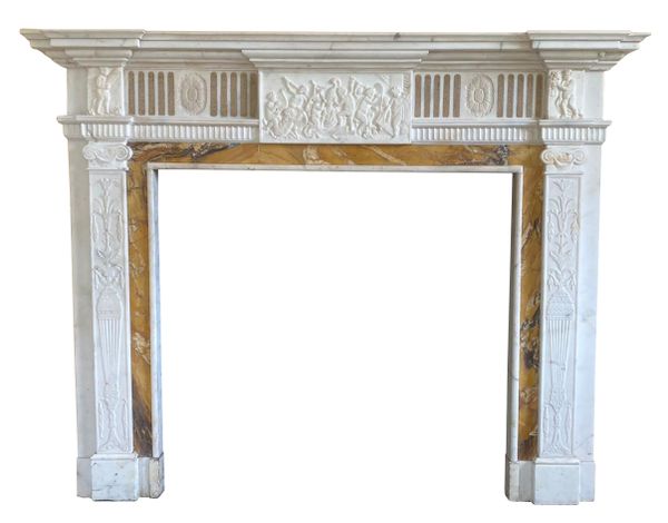 Antique Neoclassical Style Carved Marble Fireplace