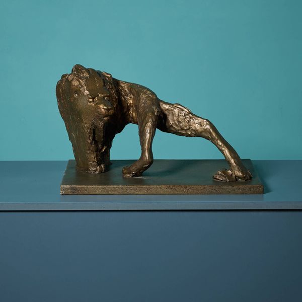 John W. Mills (1933-2023) Bronzed Prowling Lion Sculpture