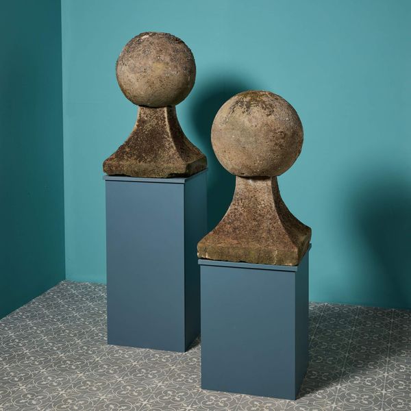 Pair of Antique Weathered Sandstone Ball Pier Caps
