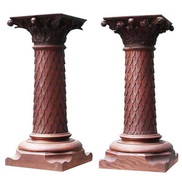 A Pair of Antique Oak Column Pedestals