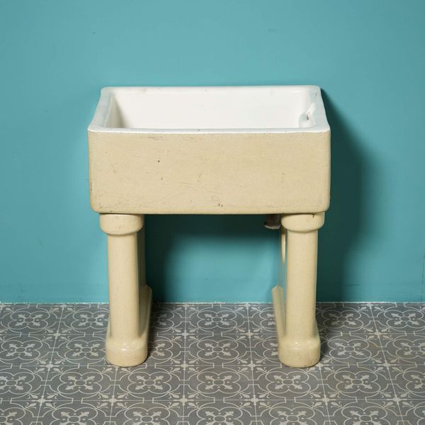 English Victorian Cane Glazed Belfast Sink on Legs