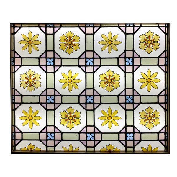 Antique Victorian Floral Stained Glass Window