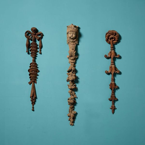 Set of 3 Handcarved Antique Architectural Drops