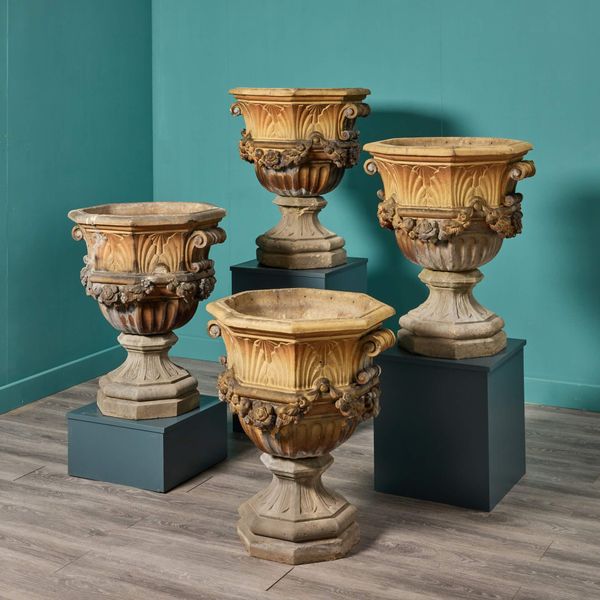 Rare Set of 4 Large English Antique Terracotta Garden Urns