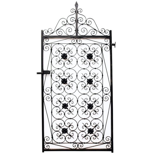 Tall Antique Wrought Iron Side Gate with Finial