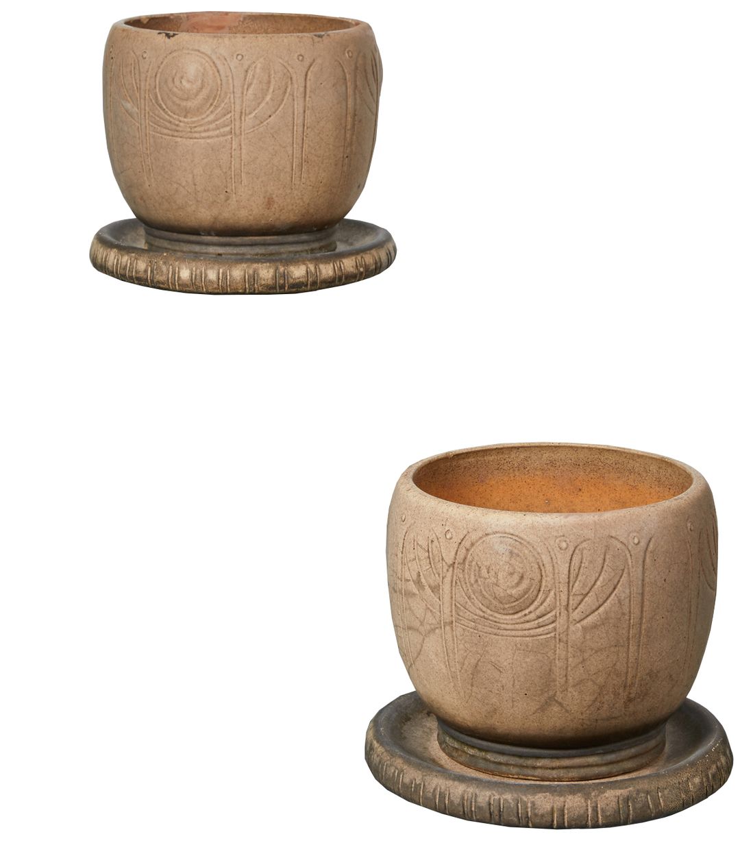 Pair of Glazed Antique Plant Pots Attributed to LEFCO