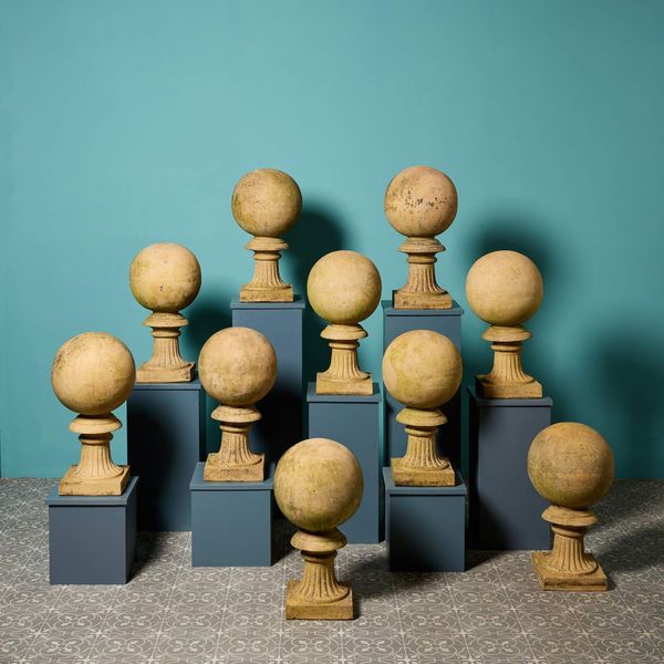 Set of 10 Large Antique Buff Terracotta Ball Finials