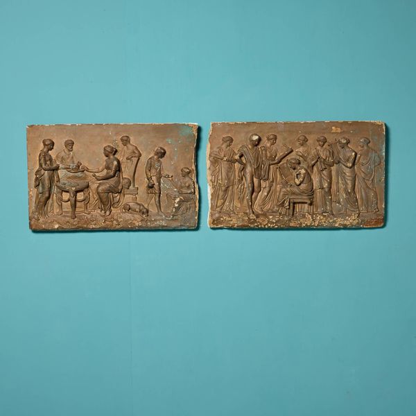 Pair of Antique Plaques Depicting Neoclassical Scenes