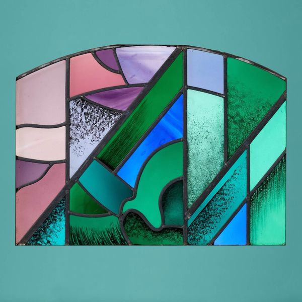 Goddard & Gibbs Abstract Shallow Arched Stained Glass Panel