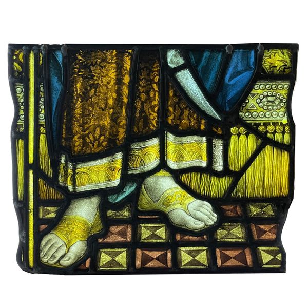 Antique Stained Glass Hanging Panel of Nobleman’s Feet