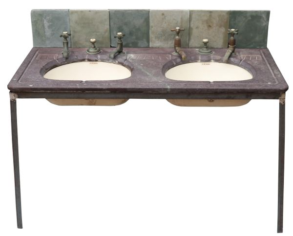 An Antique Reclaimed Double Sink or Basin with Stand