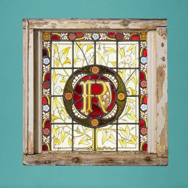 Antique Victorian Stained Glass Window with Monogram