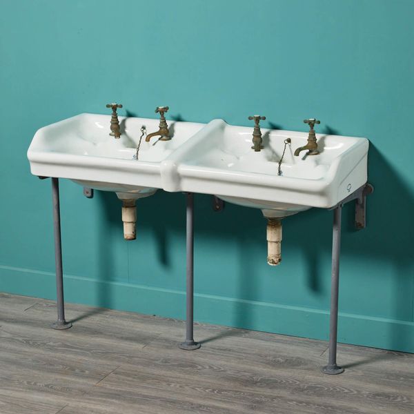 Antique Edwardian Style Stoneware Double Sink on Legs