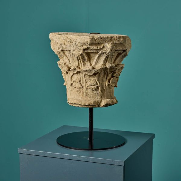 Rare English Romanesque Limestone Capital on Stand