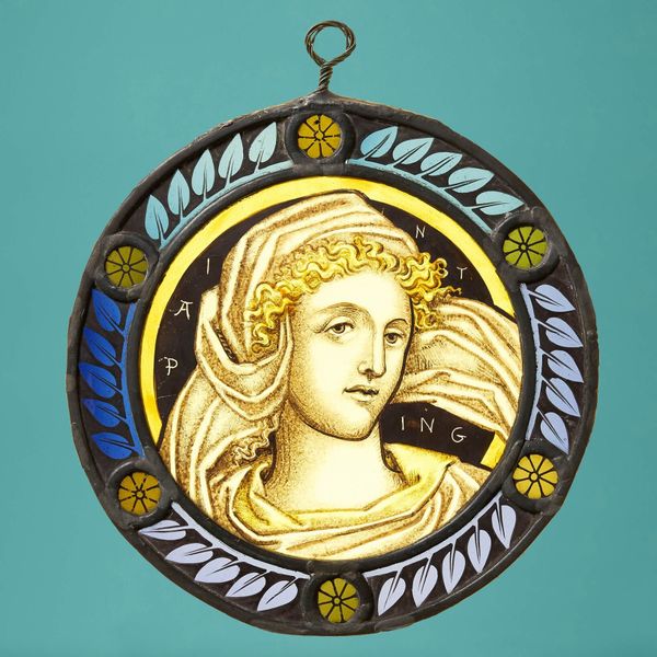 Antique Stained Glass Roundel Depicting a Painter