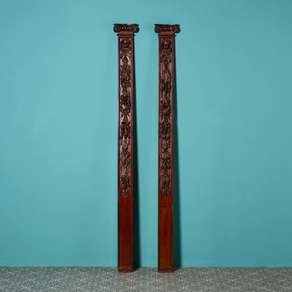 Pair of Reclaimed Carved Mahogany Pilasters