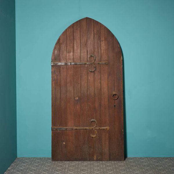 Large Antique Gothic Arched Oak Door