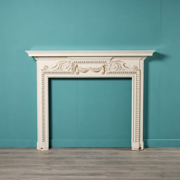 Antique Neoclassical Painted Oak Fireplace