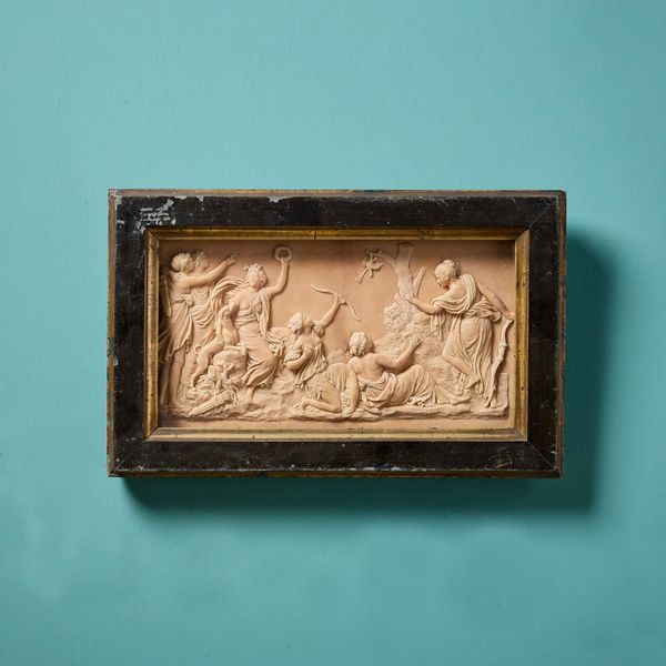 Antique Neoclassical Composition Wall Panel in Ebonised Frame