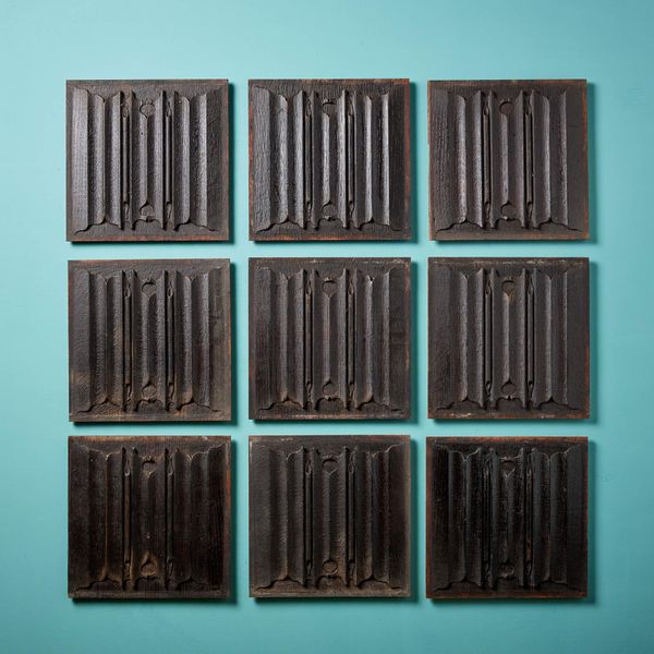 Set of Antique 19th Century Carved Linen Fold Oak Panels