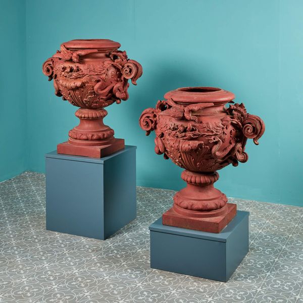 Pair of Elaborate Antique Cast Iron Urns