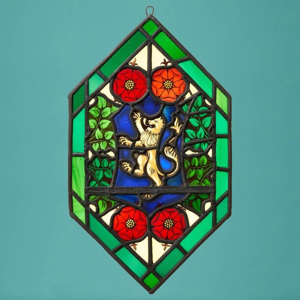 Heraldic Diamond Shaped Stained Glass Panel